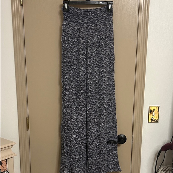 Wide Leg Blue Patterned Women's Pants - Picture 1 of 1